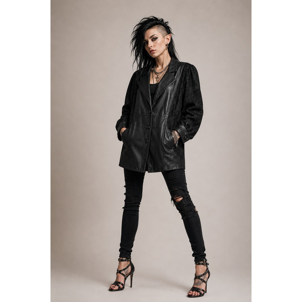 Vintage 80s Wilsons Leather Paisley Black Leather Jacket XS